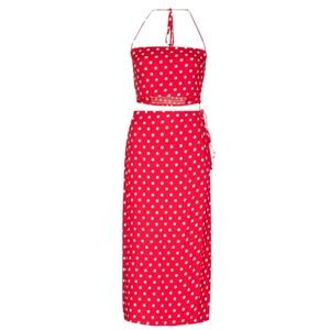 Reformation Red Voyage Polka Dot Top + Skirt Set EUC